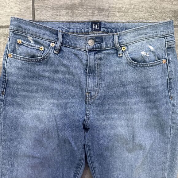 Gap Best Girlfriend Straight Leg Crop 30 / 10 Light Wash Distressed Medium Rise - Picture 3 of 7